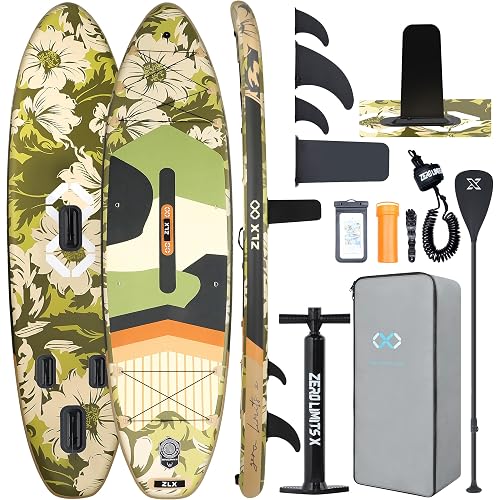 ZLX 11'6"x35" Inflatable Paddle Board for Adults, Extra Wide Stable SUP | Stand Up Paddleboard, Non-slip EVA Deck, Complete Accessories, Unique Center Fin, for All Skill Levels Paddling On Any Water