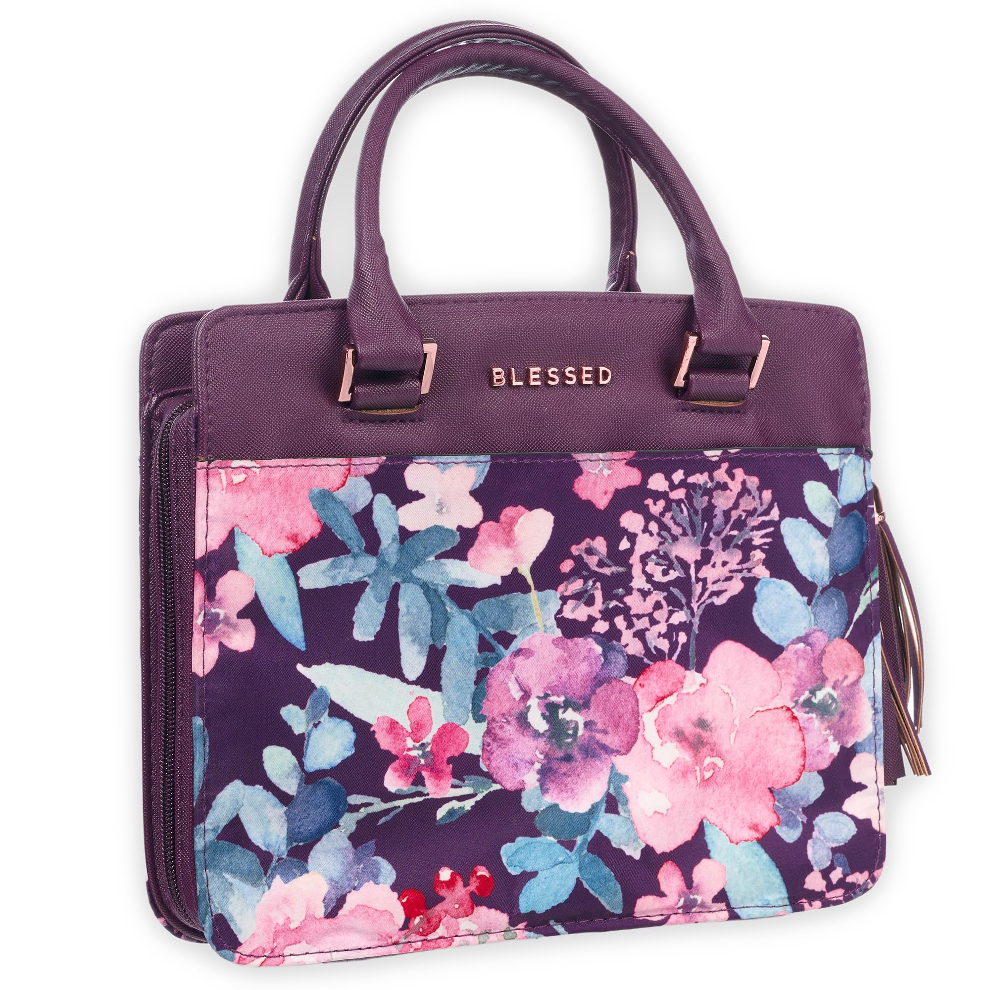 Christian Art Gifts Étui de bible tendance pour femme, style portefeuille Blessed, violet floral, simili cuir, taille M