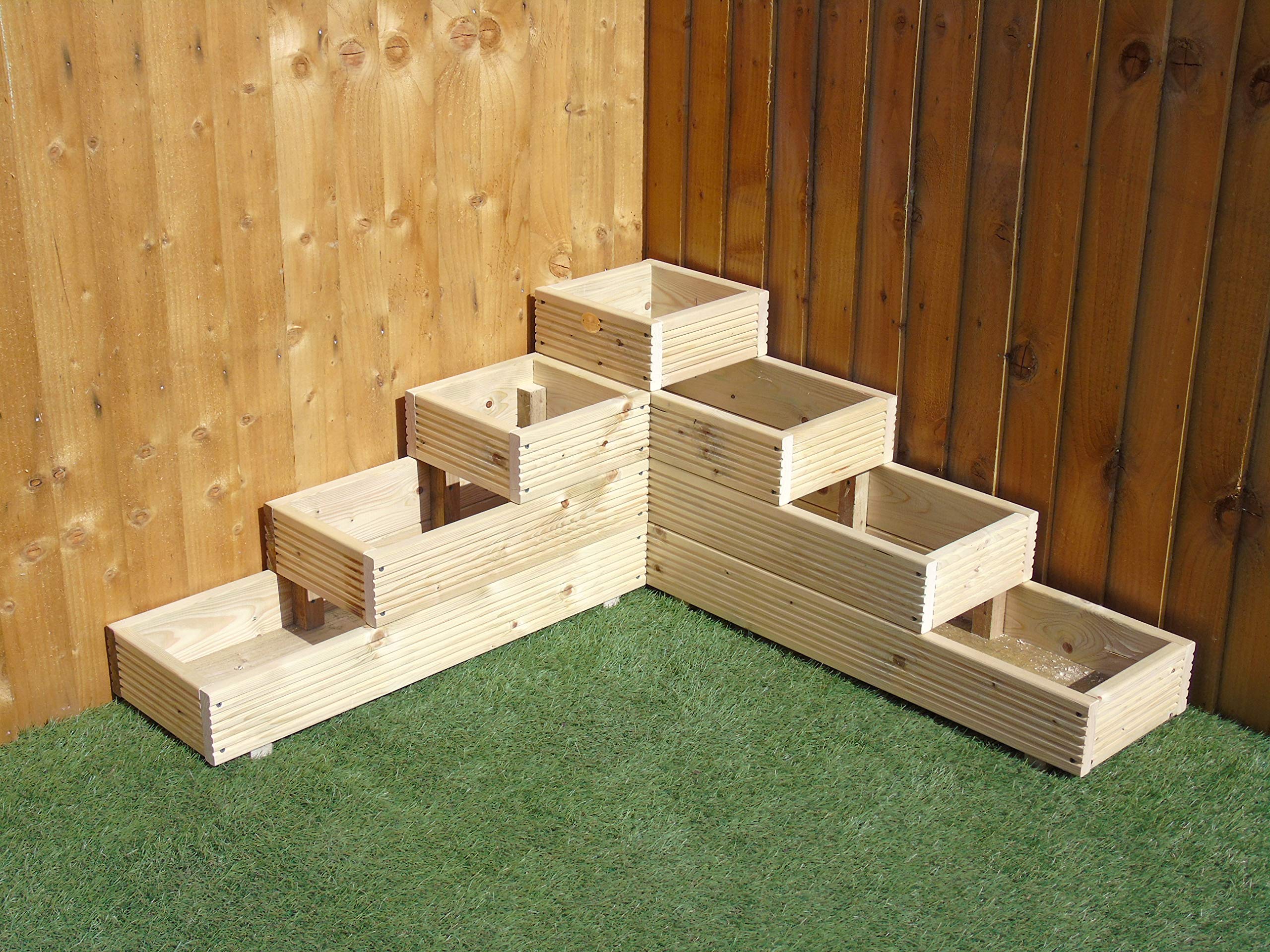 Wood-Shed Ltd X Large 4 Tiered Corner Garden Level Steps Wooden Decking Patio Planter Trough (Natural)