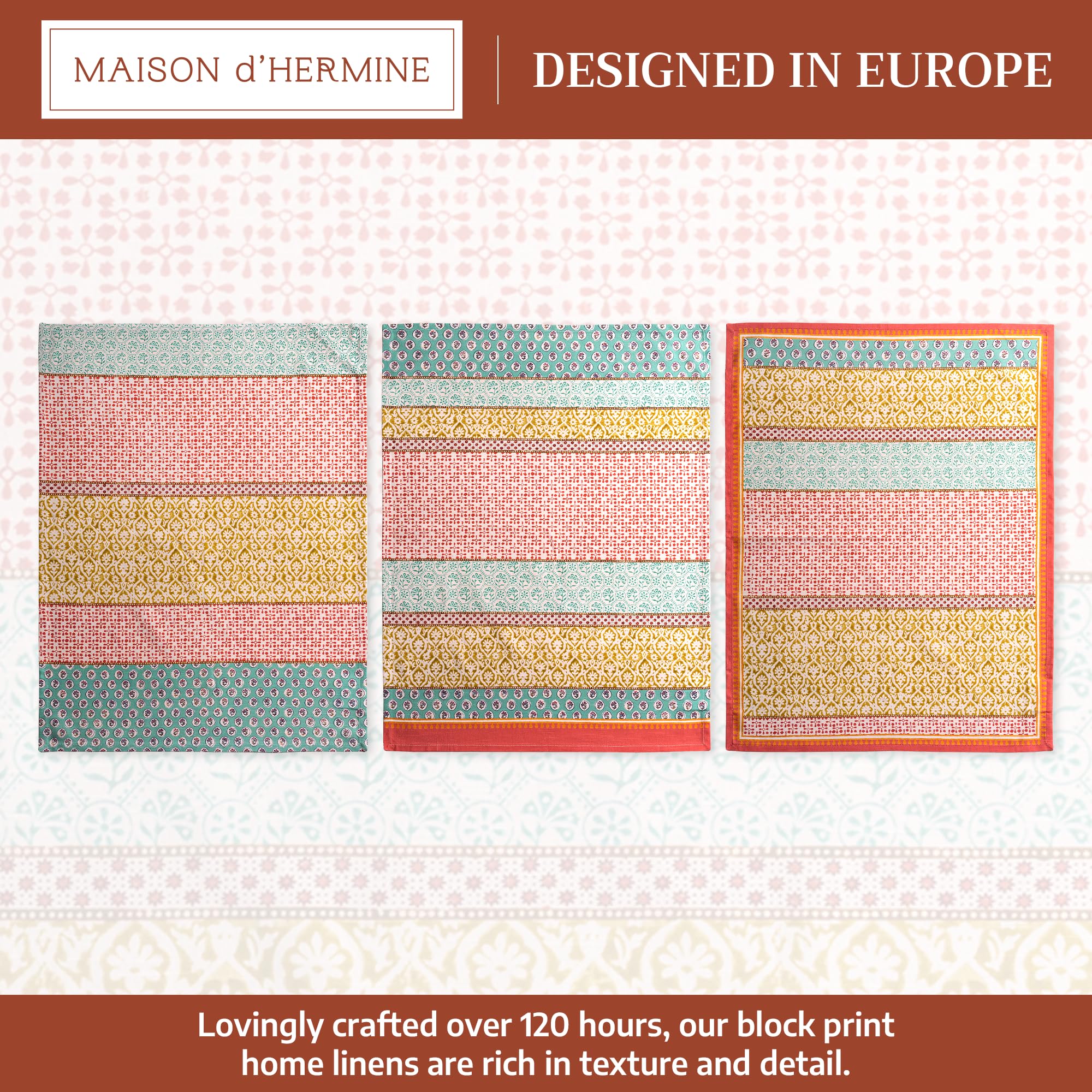 Maison d' Hermine Provence 100% Baumwolle Set von 3 Mehrzweck-Küchentuch Weiche, saugfähige Geschirrtücher | Geschirrtücher | Barhandtücher | Frühling/Sommer (50 cm X 70 cm)