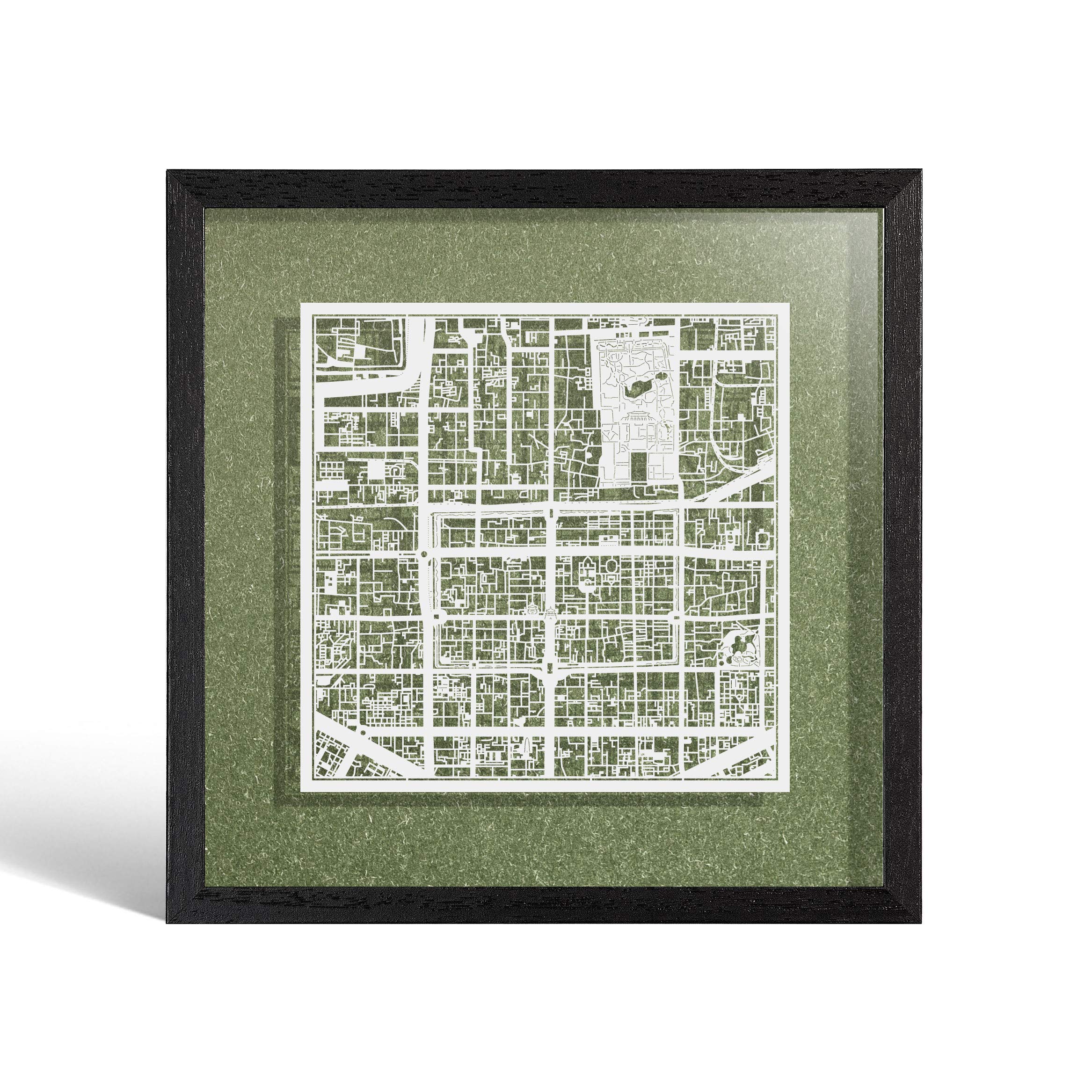 O3 DESIGN STUDIO Xi'an Marco de Papel para mapas, White map, Black frame, 9x9 inches, Gift Boxed, 4 background color, self-changing, Paper Art