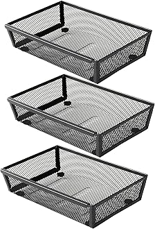 ihomecooker Mesh Tray Silverware Drawer Organizer, Utensil Cutlery Tray Office Supplies with Interlocking Arm Drawer Dividers Organizer for Flatware, Knives,Home,Office, School,Bedroom 9X6＂Black