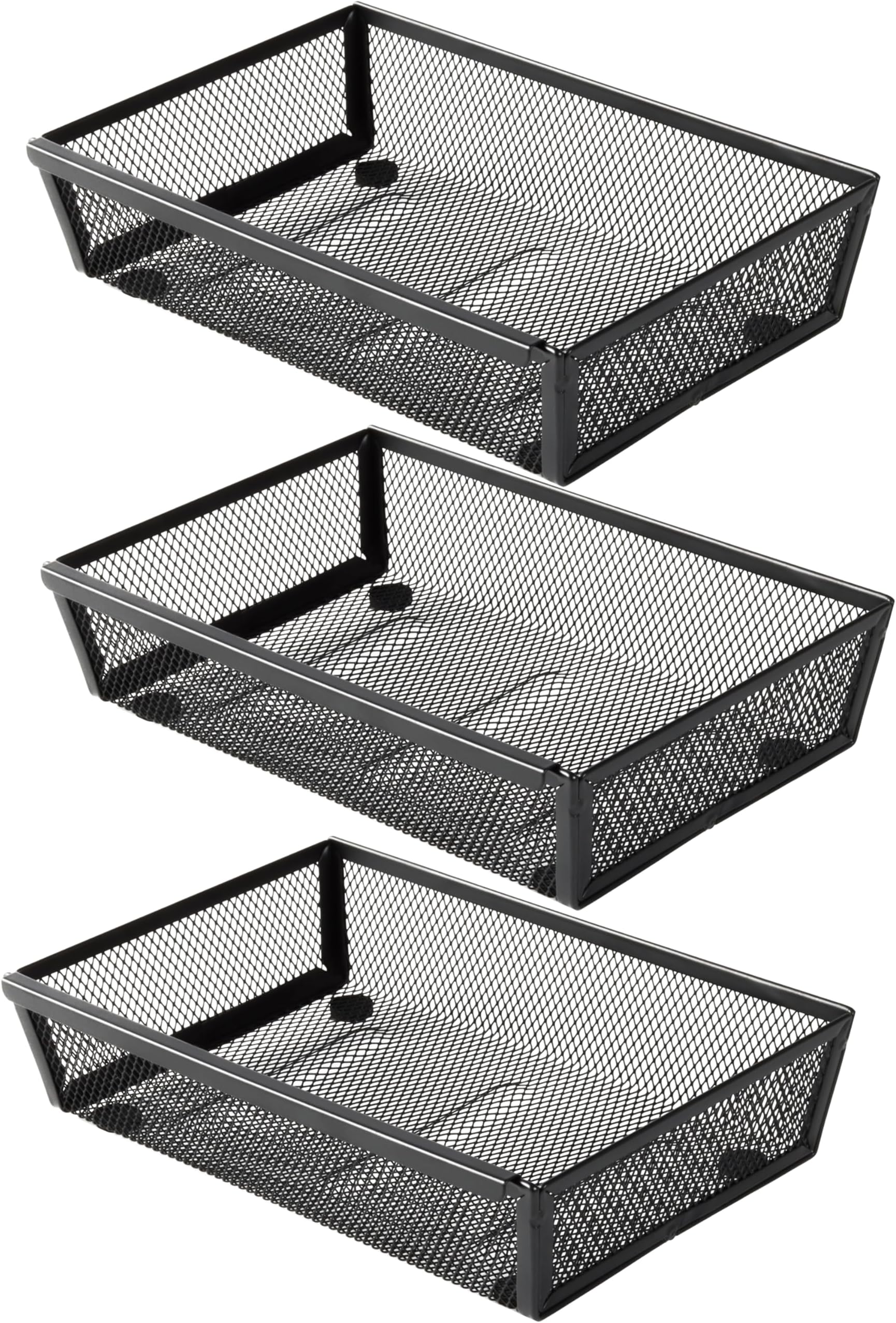 Mesh Tray Silverware Drawer Organizer, Utensil Cutlery Tray Office Supplies with Interlocking Arm Drawer Dividers Organizer for Flatware, Knives,Home,Office, School,Bedroom 9X6＂Black