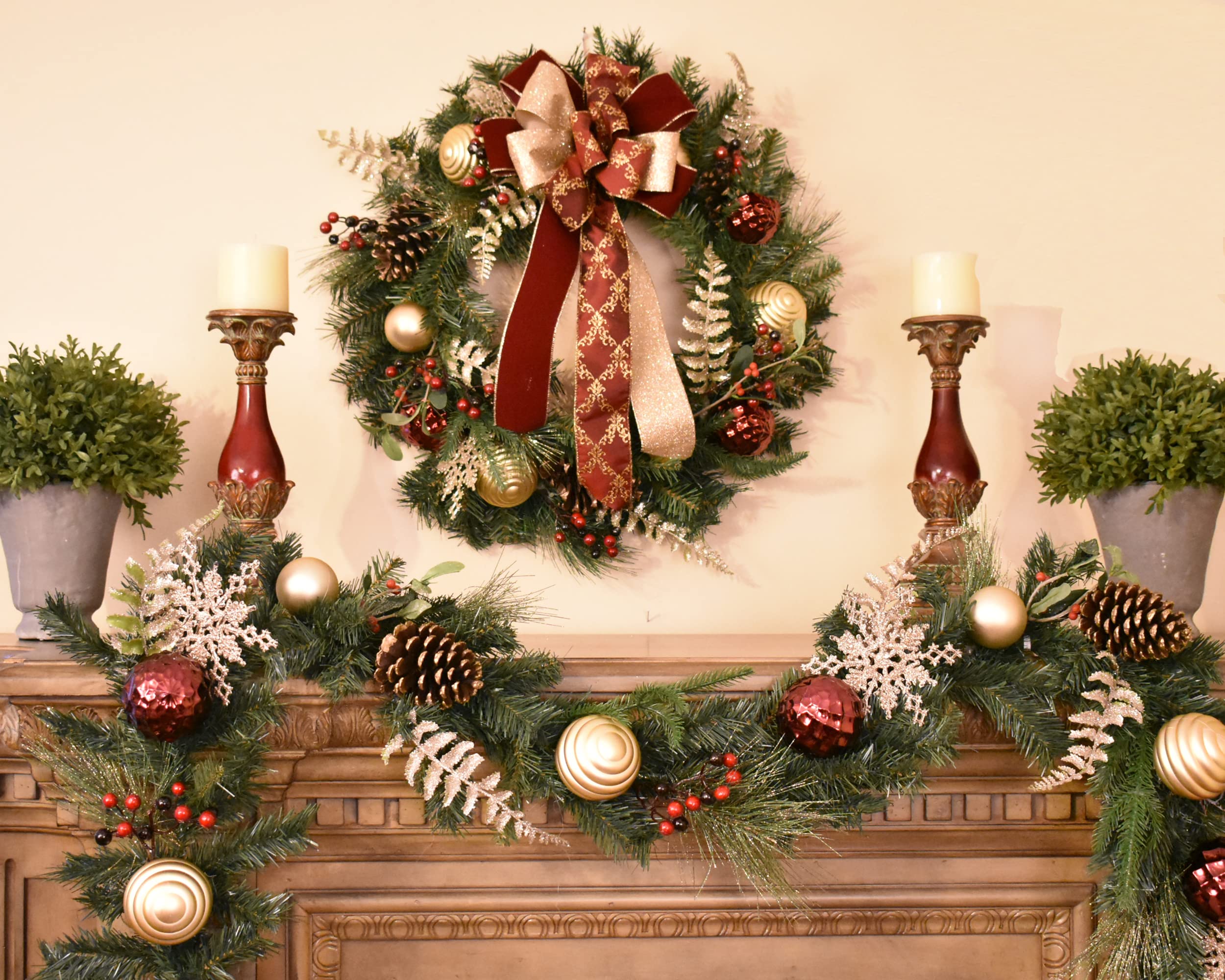 Amazon.com: Floral Home Decor Designer Burgundy Christmas Wreath