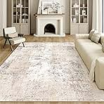 8x10 Washable Area Rug Beige Grey Neutral Abstract Living Room Bedroom Large Throw Rug Non Slip Soft Low Pile Indoor Floor Carpet for Dining Room Kitchen Office Entryway