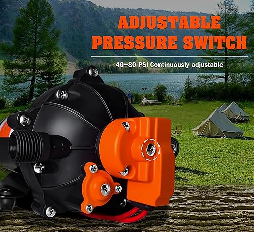 Miniatura 6 de Versión mejorada Bomba de agua de diafragma autocebante de 12 V CC, 40-80 PSI ajustable continuamente, flujo de agua de 7.0 GPM, bomba de agua dulce