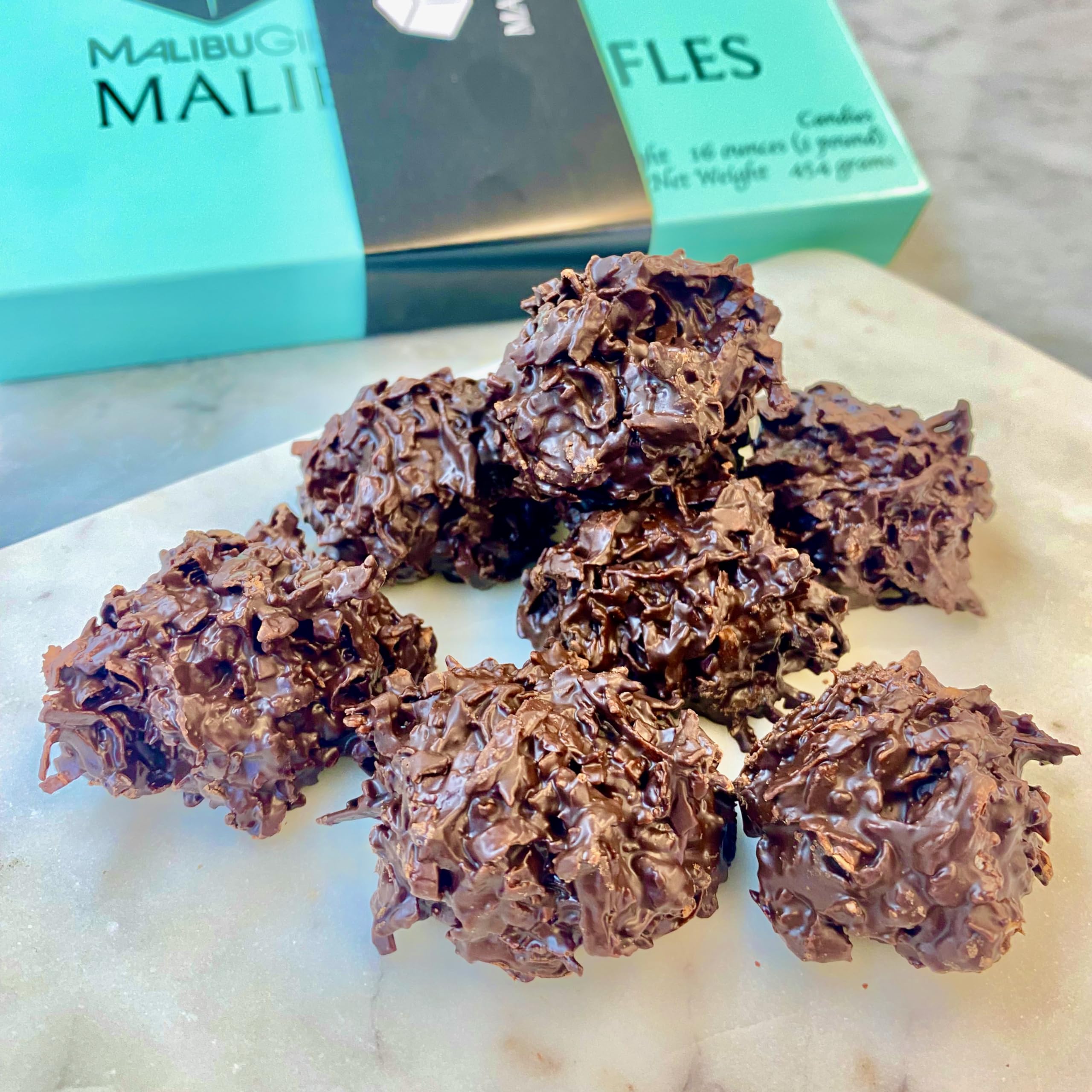 1 lb of Gourmet Dark Chocolate Toasted Coconut Haystacks Candy - Thick and Rich Gourmet Dark Chocolate Surrounds Toasted Coconut Stacked High