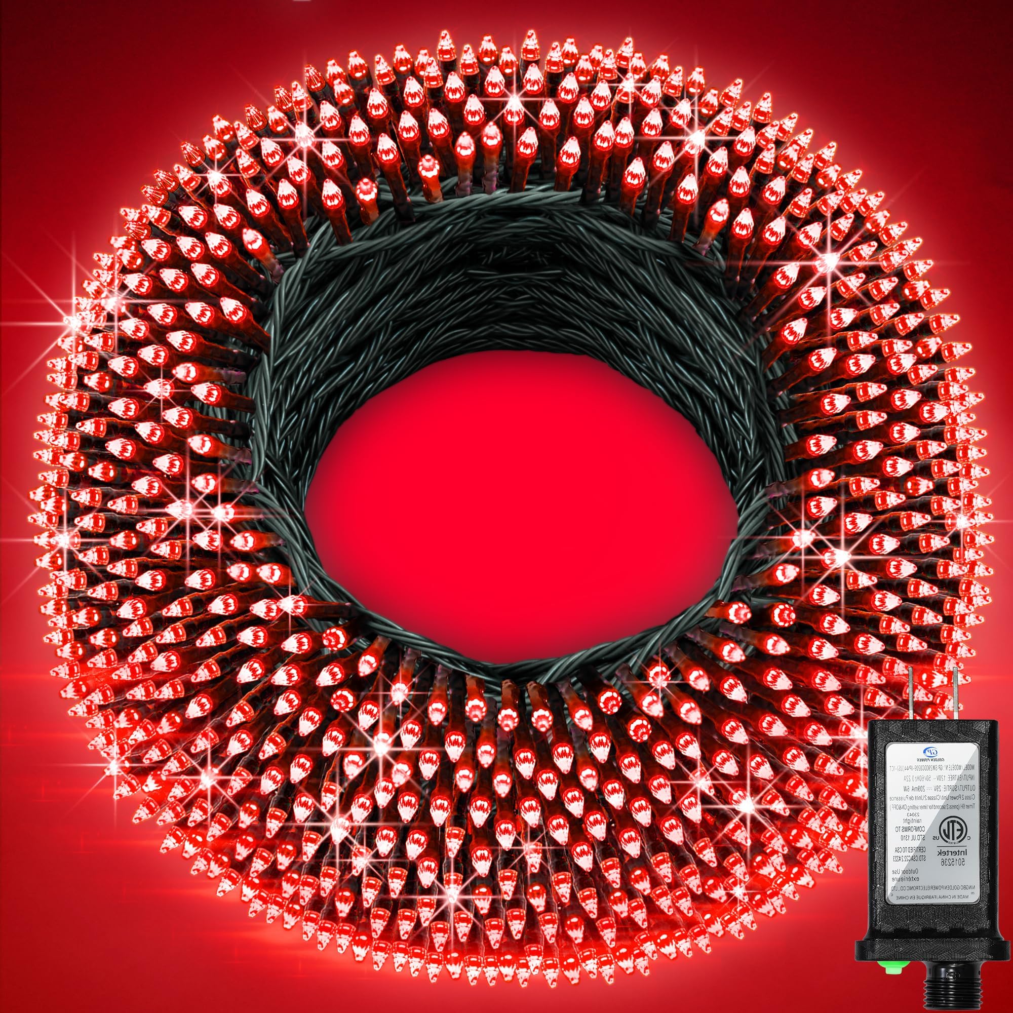 750 LED 256ft Outdoor Christmas Lights, Super Long String Lights 8 Modes Timer Memory, Outsite Waterproof Dark Green Wire Fairy Light Strings for Xmas Tree Wedding Holiday Party Decorations Red