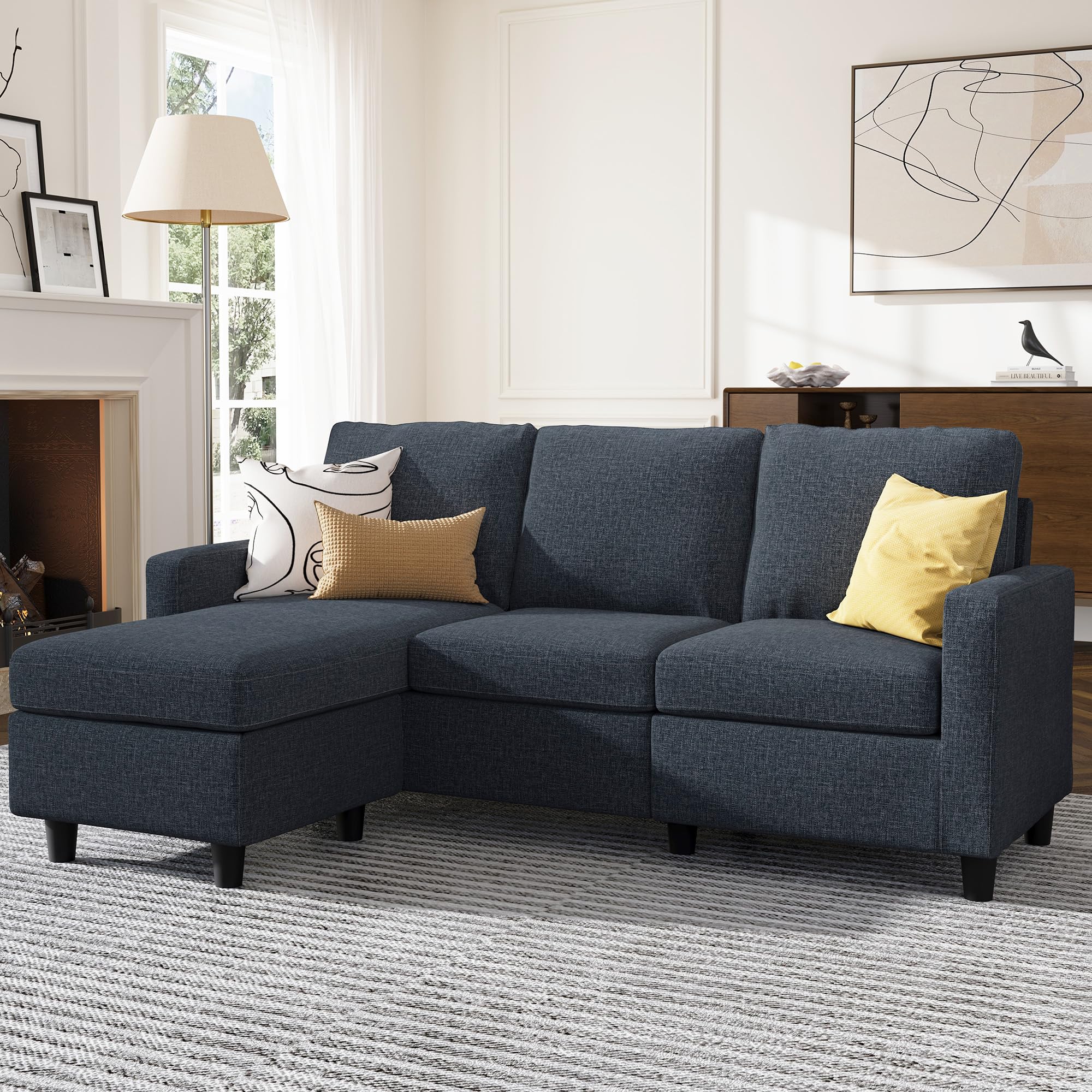 HONBAY Convertible Sectional Sofa, L Shaped Couch with Reversible Chaise for Small Space, Blue