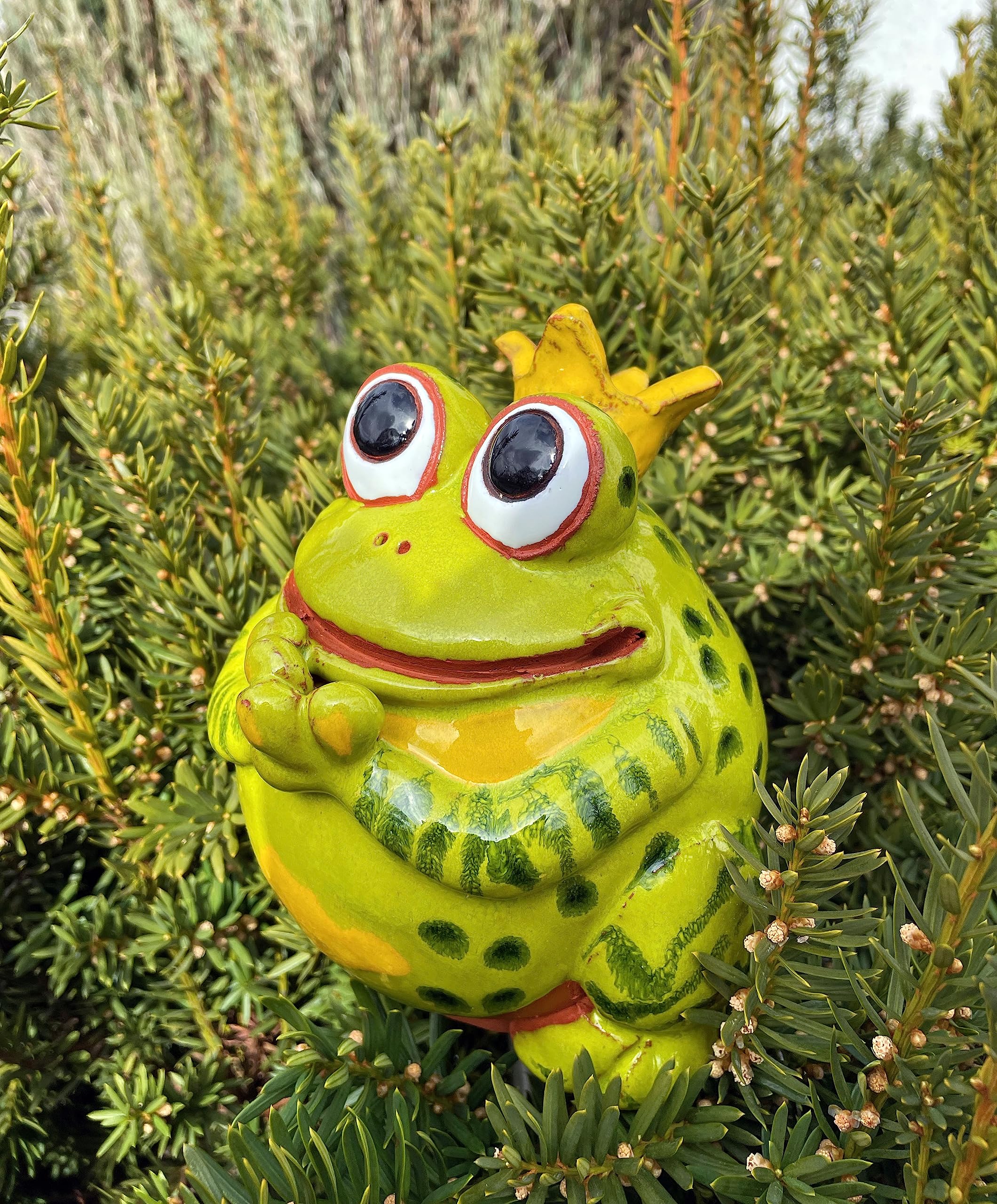Gartenstecker Keramik Handgefertigt - Gartendeko für Draußen Wetterfest - Garten Deko Keramik - Gartenfiguren & Gartenstatuen - Frosch