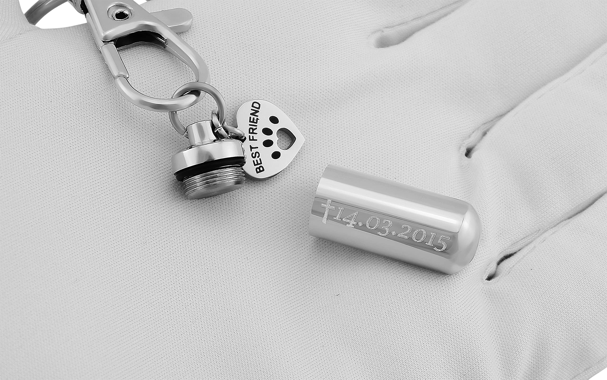Schlüsselanhänger personalisiert Memorial Urne | Schlüsselanhänger mit Gravur Edelstahl silber | Personalisierte Geschenke zum Aufschrauben | Schlüssel Anhänger Text Name