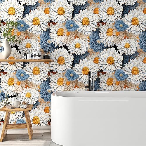 Miniatura 5 de ReWallpaper Papel tapiz floral de margaritas de 17.5 pulgadas x 23 pies, rollo de papel tapiz floral floreciente, extraíble, impermeable, papel de