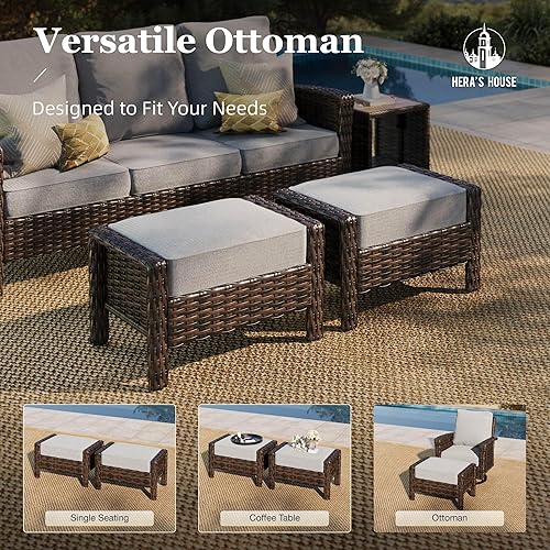 Miniatura 8 de HERA'S HOUSE Juego de muebles de exterior de 8 piezas con mesa para fogata, juego de conversación de patio con cojines de 5.5 pulgadas de grosor y