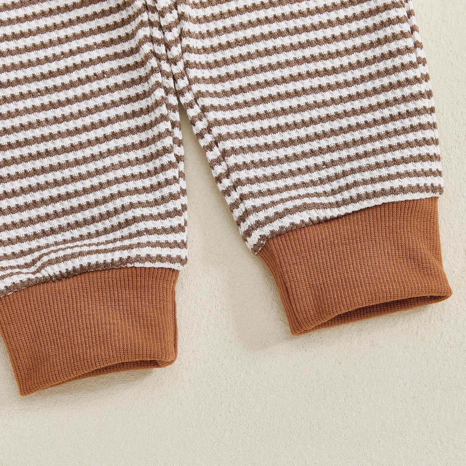 Toddler Baby Boy Girl Thanksgiving Outfit Turkey Embroidery Stripe Long Sleeve Waffle Knit Sweatshirt and Pants Set - Image 7