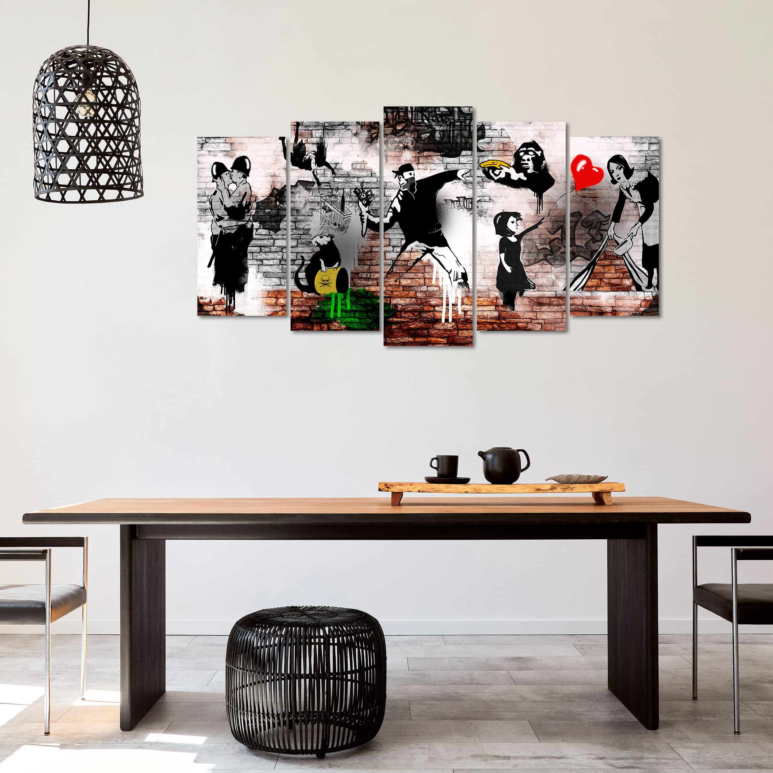 DekoArte - Cuadros Modernos Impresión Imagen Artística | 5 Piezas 150x80cm | Lienzo Decorativo Para Tu Salón o Dormitorio | Estilo Abstractos Arte Banksy Obras