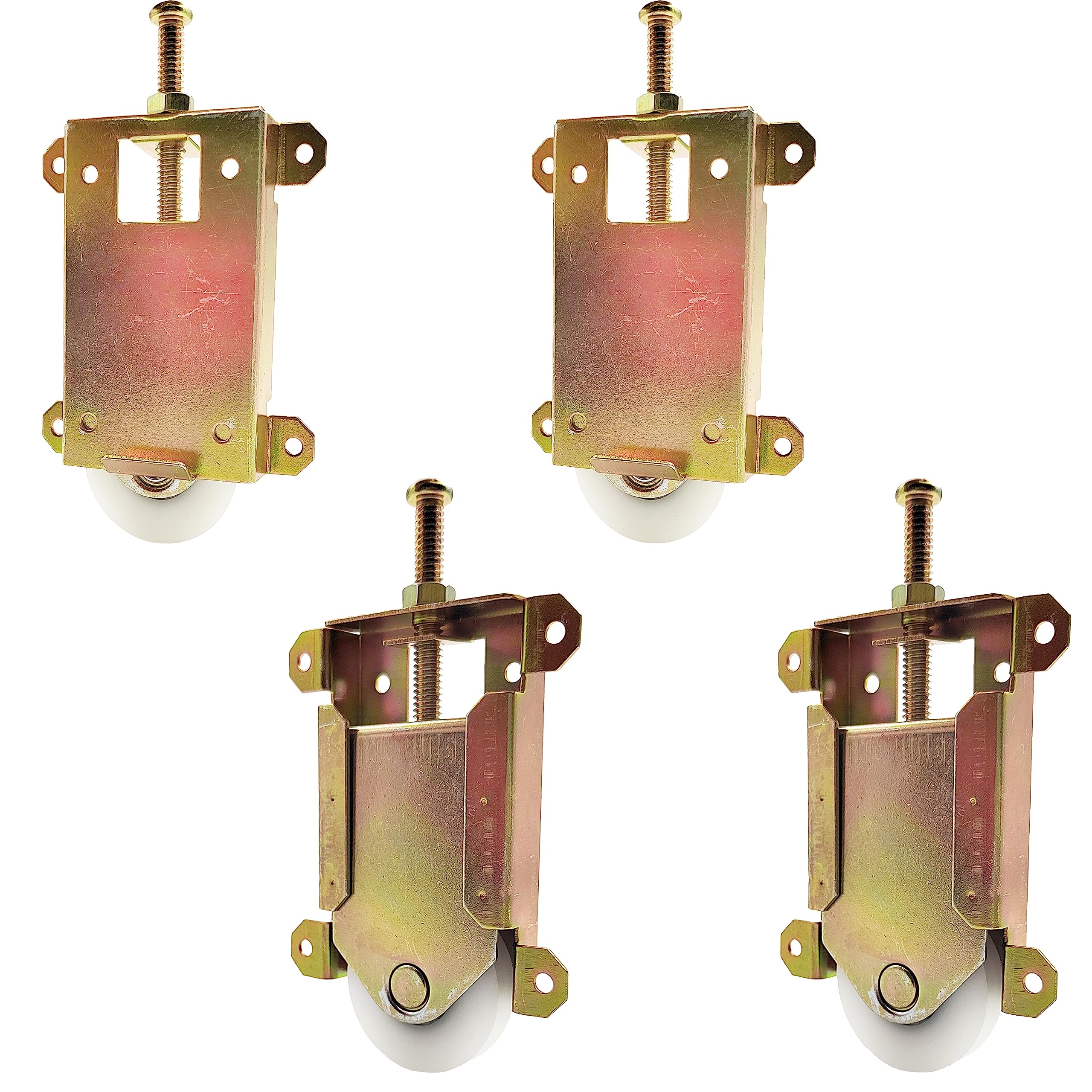 Sliding Mirror Door Rollers Assembly Fit Contractors Part #W8020C, 1-1/2" Nylon Concaved Wheels, 2-1/2" Hole Centers, Top Adjustable, Yellow Zinc Plated, 4 Pack โ image 1