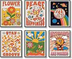アート・デザイン・音楽 70s Decorative Art Retro 70s 80s Music Poster Set: Scandinavian New Wave Art