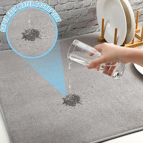 Miniatura 9 de Paquete de 2 tapetes extra grandes para secar platos, de microfibra, absorbentes, para secado de platos, tapetes escurridor de platos de gran tamaño