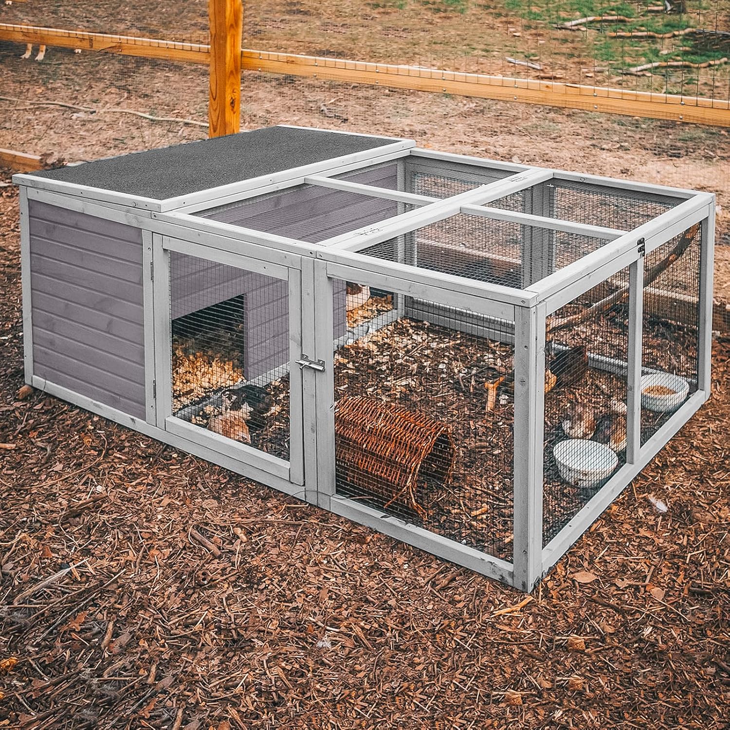 GUTINNEEN Chicken Coop Outdoor Rabbit Hutch with Run for Rabbits, Chickens, Ducks, and Guinea Pigs, 61.5" L x 40.9" W x 24.8" H