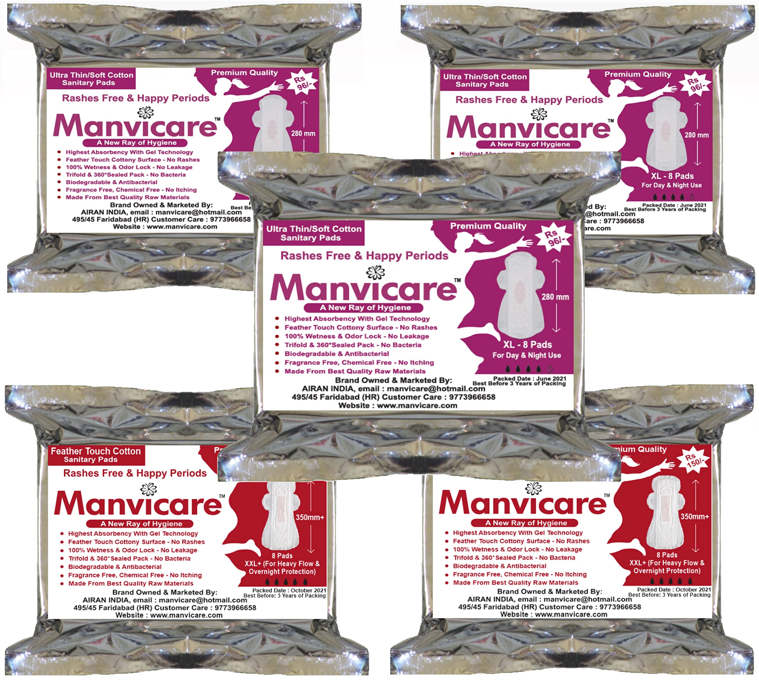 Manvicare Biodegradable Sanitary Pads - 40 Napkins - 24 (XL) & 16 (XXL+) (B07NGL47GP) Amazon Price History, Amazon Price Tracker