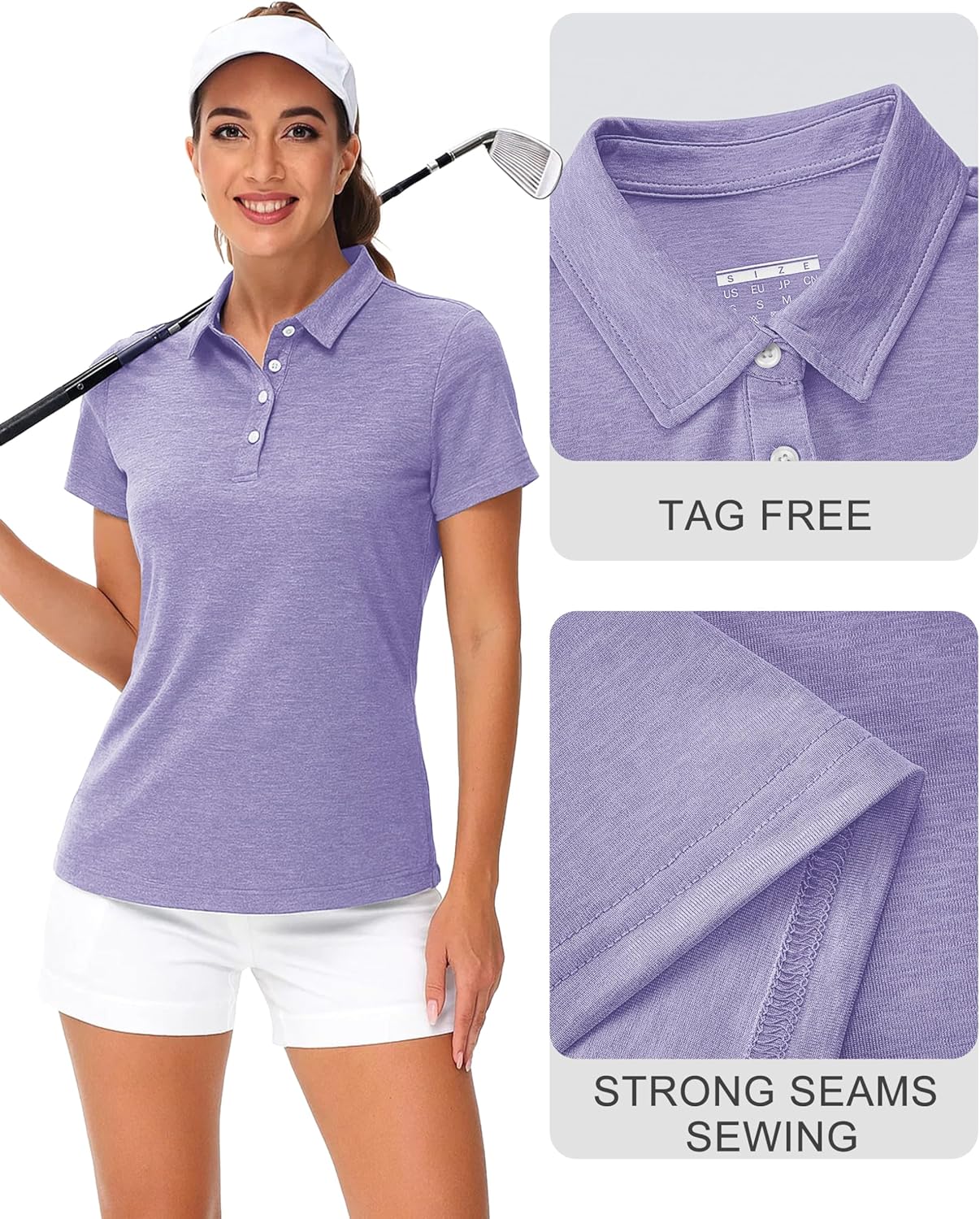 TACVASEN Polo Shirts for Women Short Sleeve Golf Shirts 4-Button Quick Dry Workout Tops Collared for Work Running Tennis