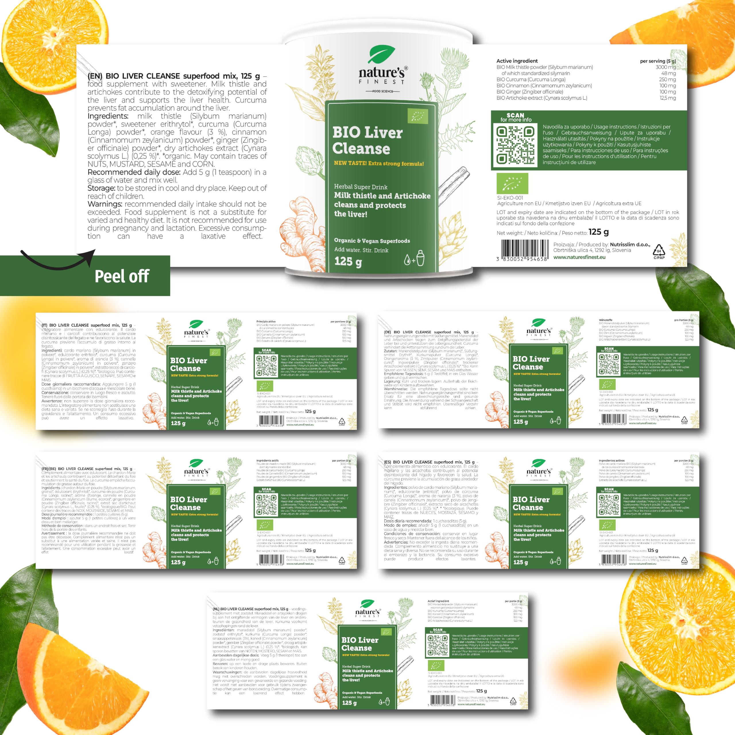 Nature's Finest Liver Cleanse + BIO Detox, Duo 250 g | Duo de boissons en poudre : Liver Cleanse orange (curcuma, chardon-Marie) et BIO Detox (5 superaliments verts bio)