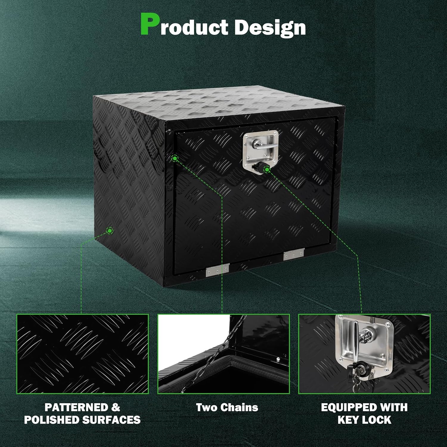 SCITOO 24 Inch Aluminum Diamond Plate Heavy Duty Truck Bed Tool Box,Crossover Storage for Most Full Size Pickups,Lockable Weatherproof Chest,Fits 24" Truck Beds,Easy Access to Load and Unload