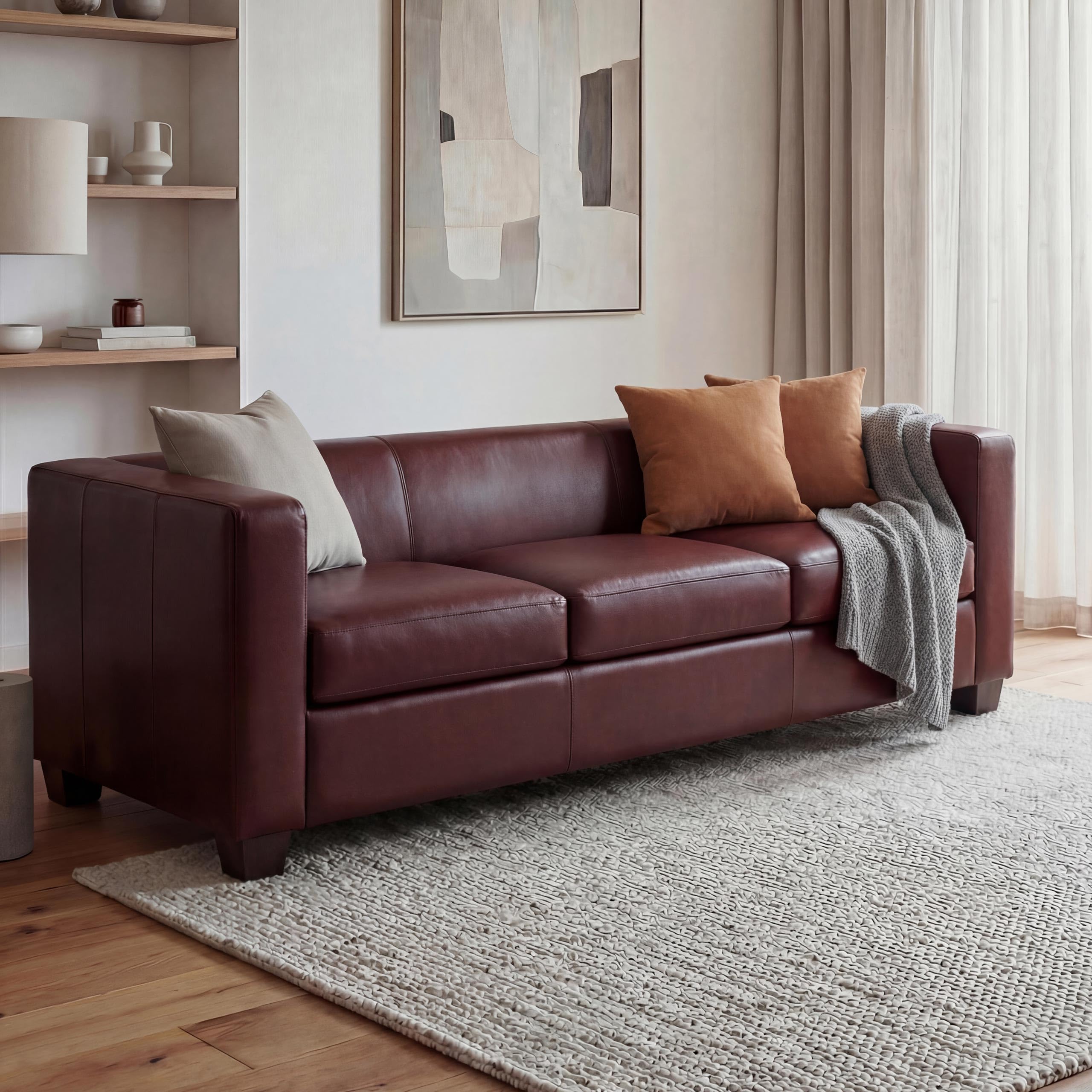 Mendler Divano Sofa 3 posti Lounge Moderno Elegante Serie Lille M65 75x191x70cm - Ecopelle Bordeaux