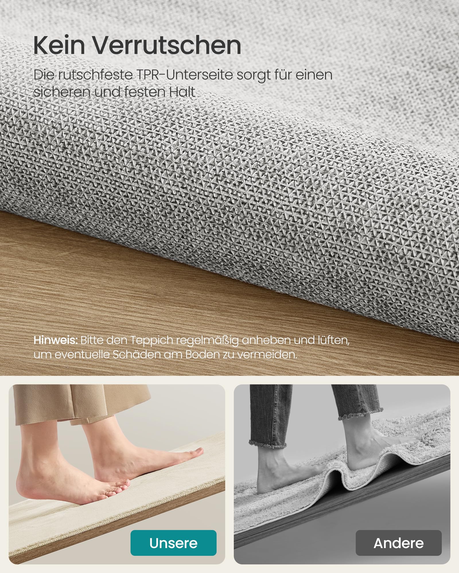 SONGMICS Teppich, 160 x 230 cm, Wohnzimmerteppich, Rutschfester Teppich, Dekoration, für Wohnzimmer, Schlafzimmer, maschinenwaschbar, modern, cappuccinobeige TAR013LZ02