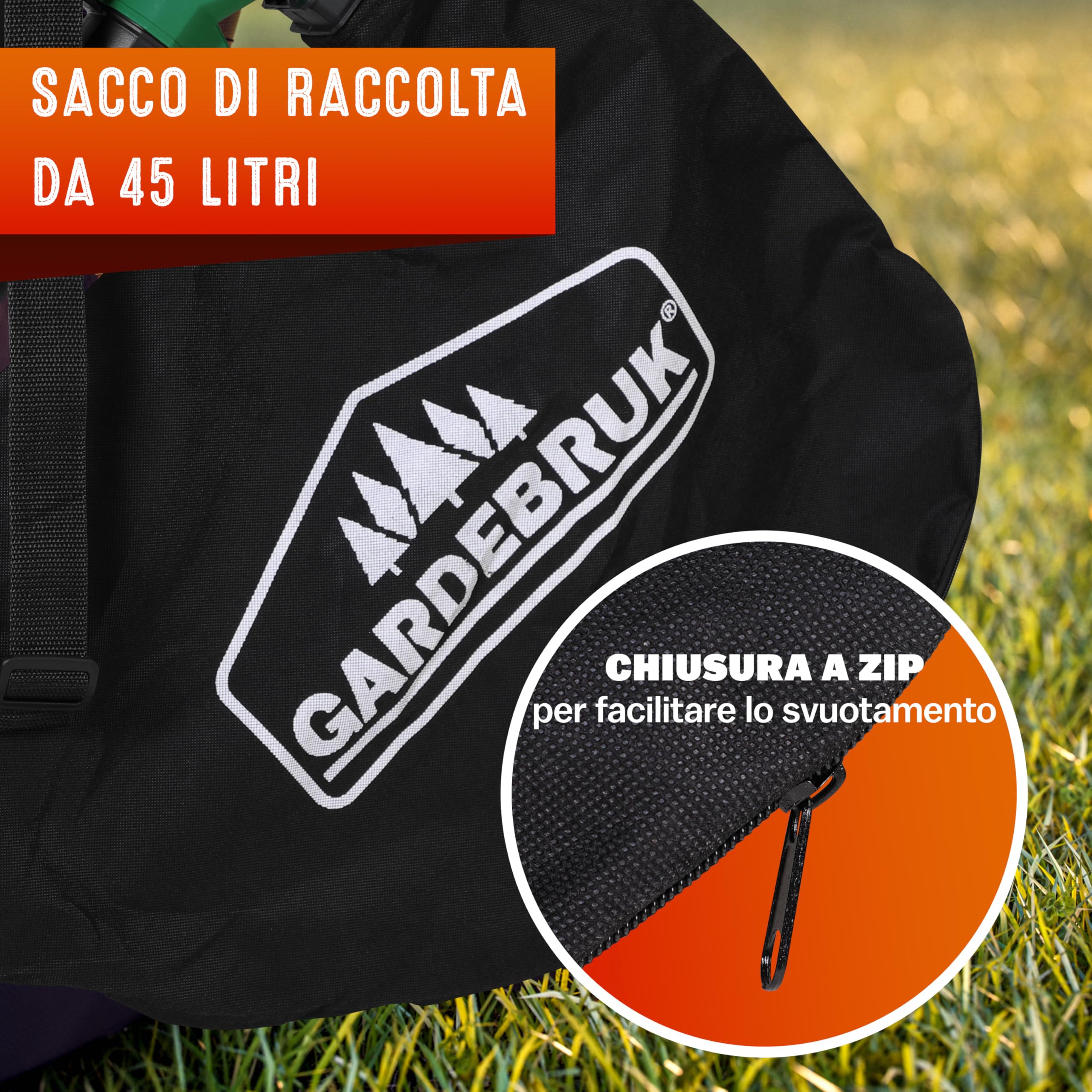 GARDEBRUK® Soffiatore Foglie Aspiratore Trituratore Elettrico 3in1 3000W Tracolla Ruote Sacca 45L Soffia Foglie Giardino Aspirafoglie Aspira Fogliame
