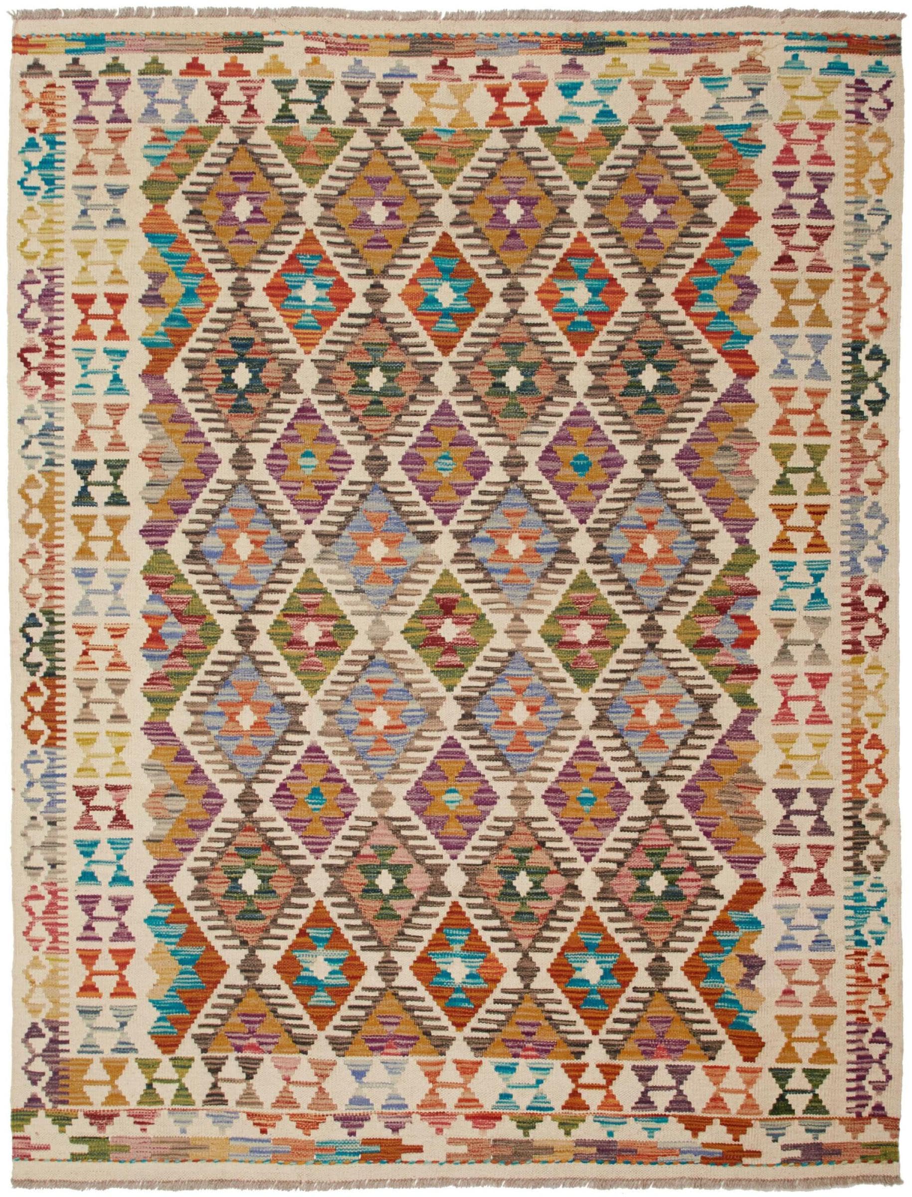Tapis Kilim afghan 151x195 cm en laine tissé main pour salon