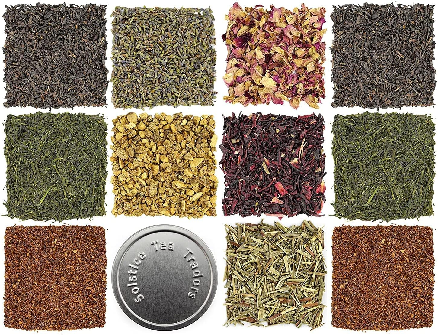 Loose Leaf Tea Sampler Create Your Own Tea Blend Starter Kit w/Sencha, Rooibos, China Black, & Ginger, Lavender, Rose, Lemongrass, Hibiscus Spices