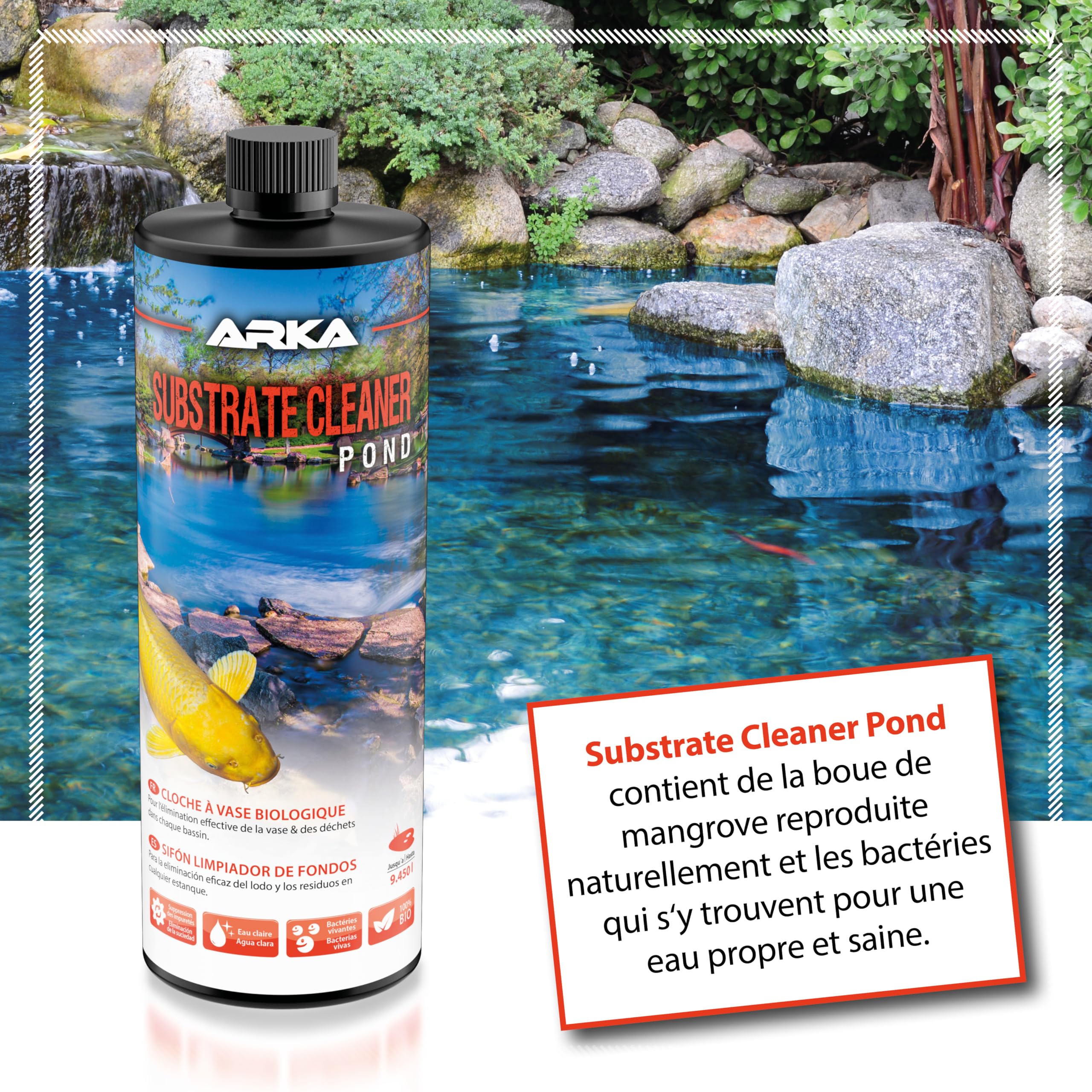 ARKA Pond Substrate Cleaner - 946 ML - Formule bactérienne pour l'élimination Efficace du mulm et de la saleté dans Les bassins, favorise Un écosystème sain.