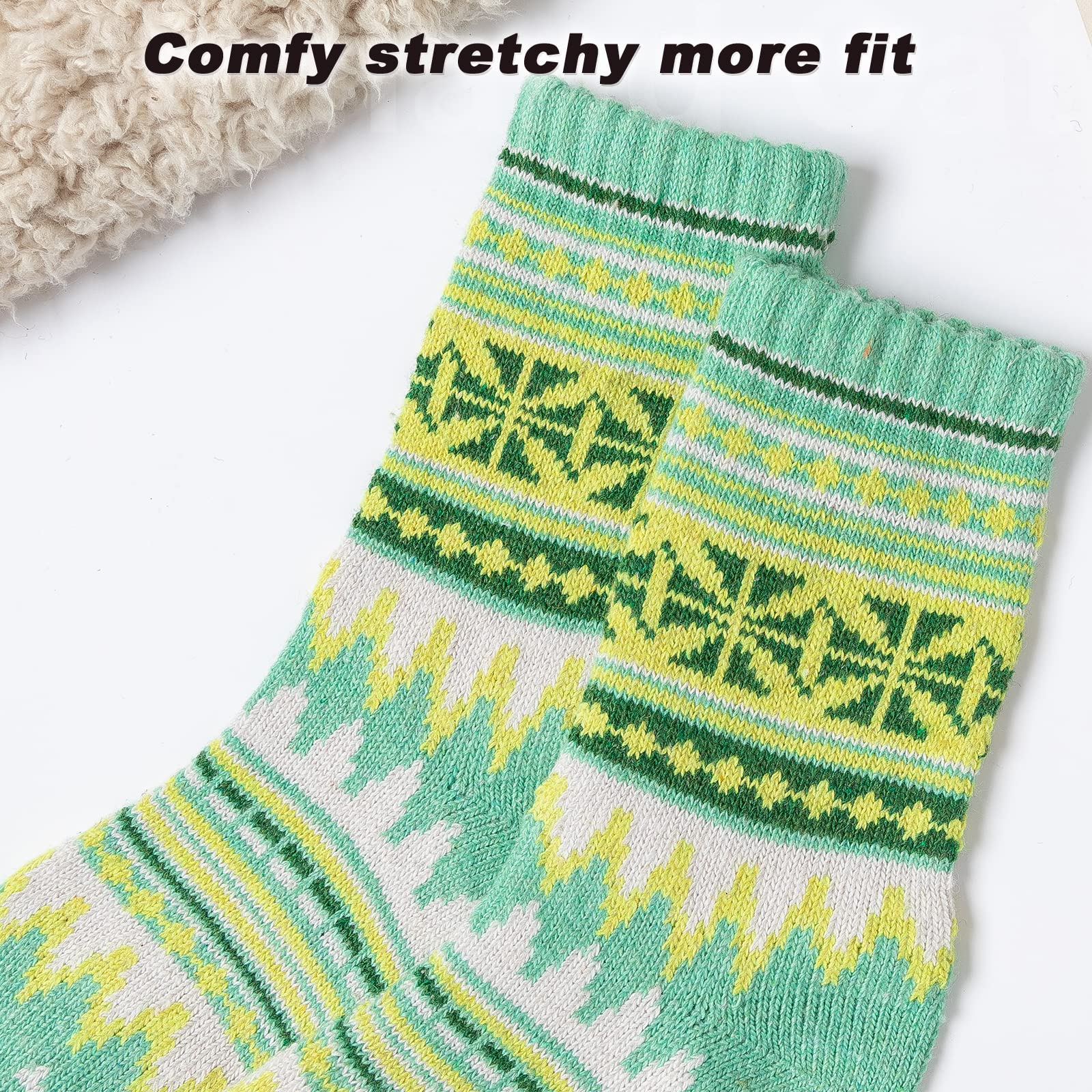 IIG 5 Pairs Women's Vintage Style Thick Wool Warm Winter Crew Socks: Multicolour13 - 5 Pairs