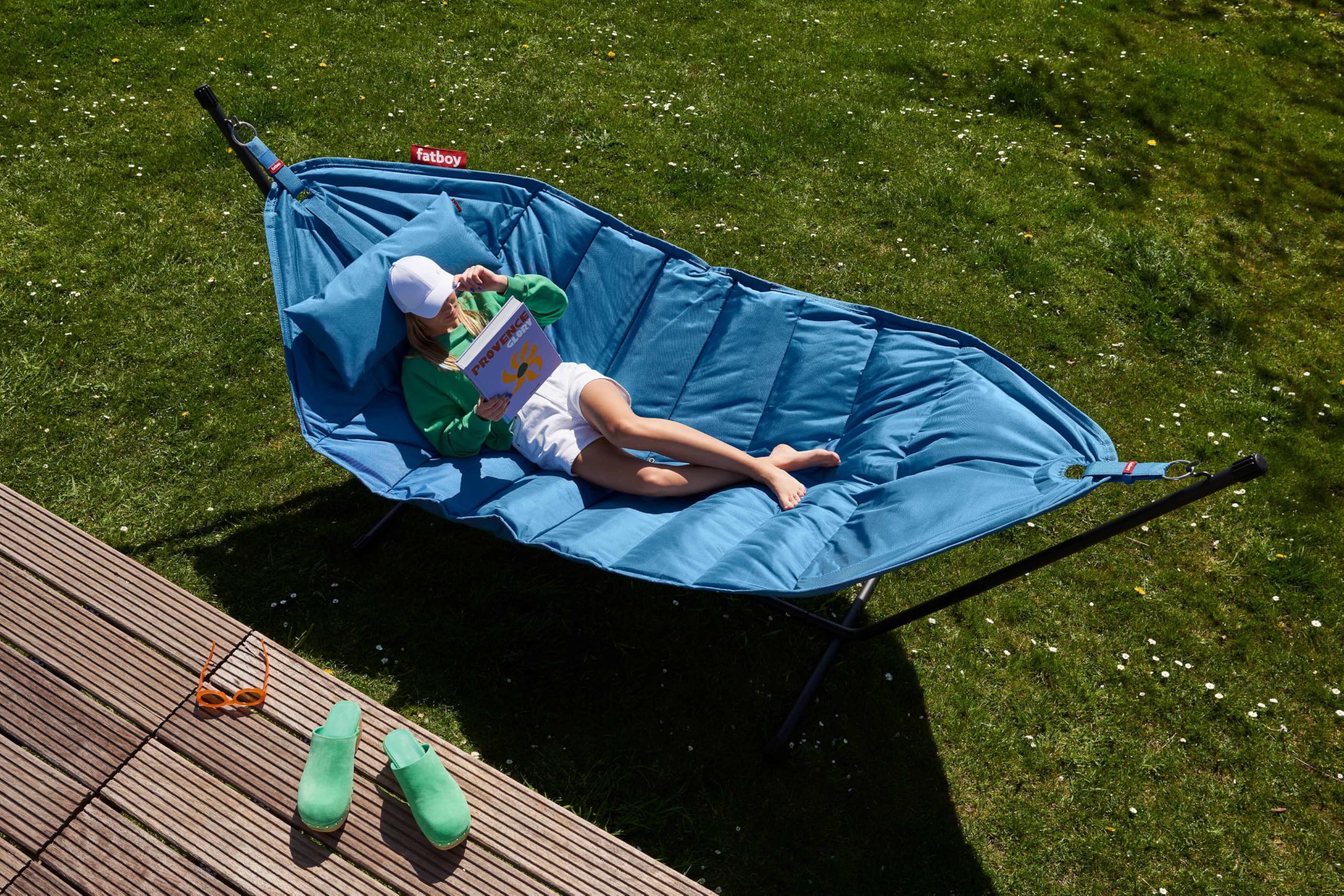 Fatboy® Headdemock Amaca da esterno con supporto per giardino, terrazzo blu - Amaca dondolo matrimoniale per 2 persone - 270 x 138 cm