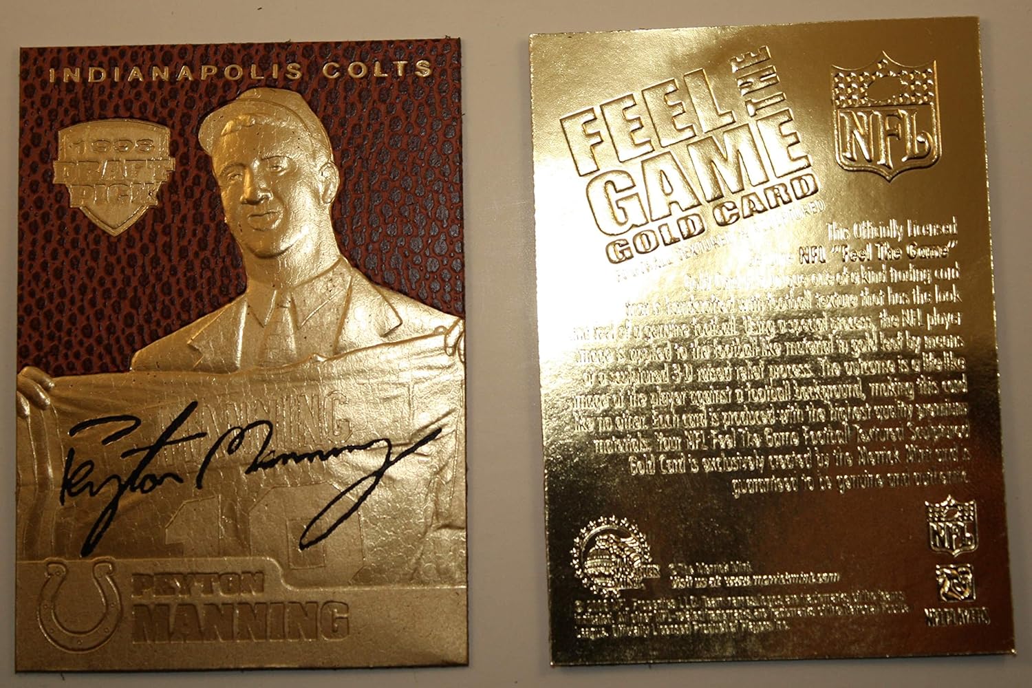 Merrick Mint Peyton Manning 1998 Draft Pick Feel The Game Gold Card NM-MT Football Textured