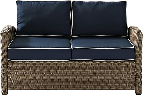 Miniatura 4 de Crosley Furniture KO70022WB-NV Bradenton Sofá biplaza de mimbre para exteriores, marrón con cojines azul marino café Con Cojines Marino,café con