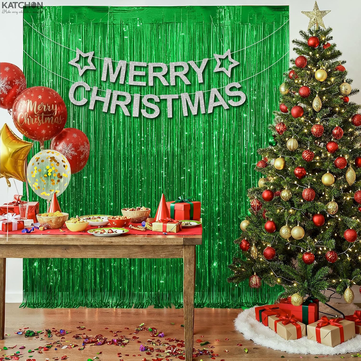 KatchOn, Green Streamers - Pack of 2 | Golf Party Decorations Fringe Backdrop Curtain for Graduation Decorations 2026 | Mexican Fiesta Jungle Party Dinosaur Birthday Safari Party Decorations, Football