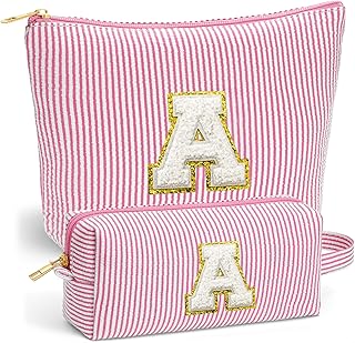Christmas Gifts 2025 for Girls - Stocking Stuffers for Teen Girls Makeup Bag Set, 6 7 8 9 10 11 12 Year Girl Birthday Gift, Initial Travel Makeup Bags, Christmas Birthday Gifts for Girl