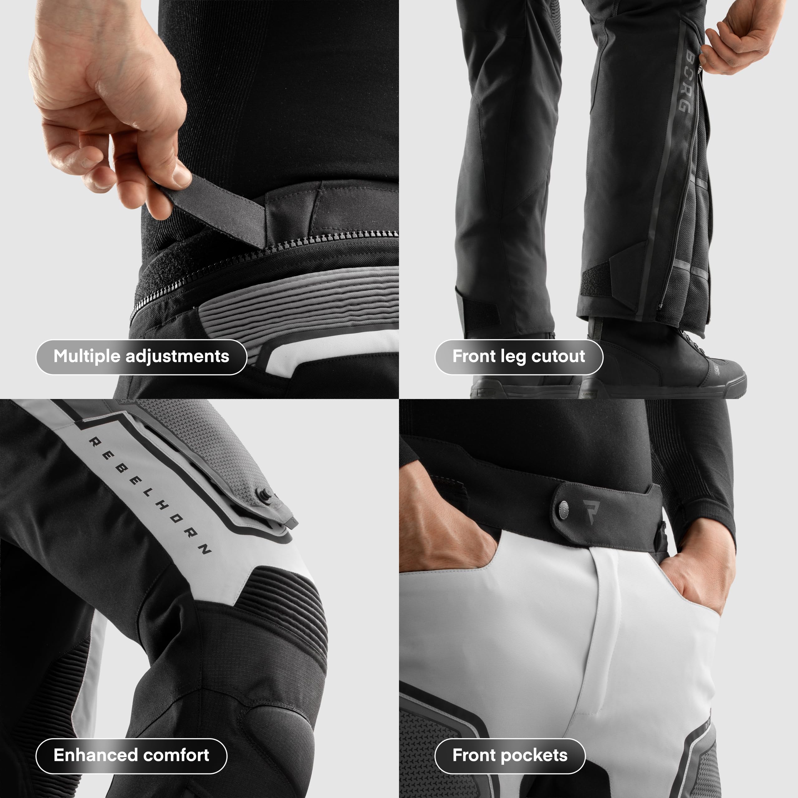REBELHORN Borg II Motorradhose Herren | Textil | Knie und Hüftprotektoren Stufe 2 | HydraShield PRO In&Out Membran | Belüftungspaneele | 3 Beinlängen | Größen bis 10XL