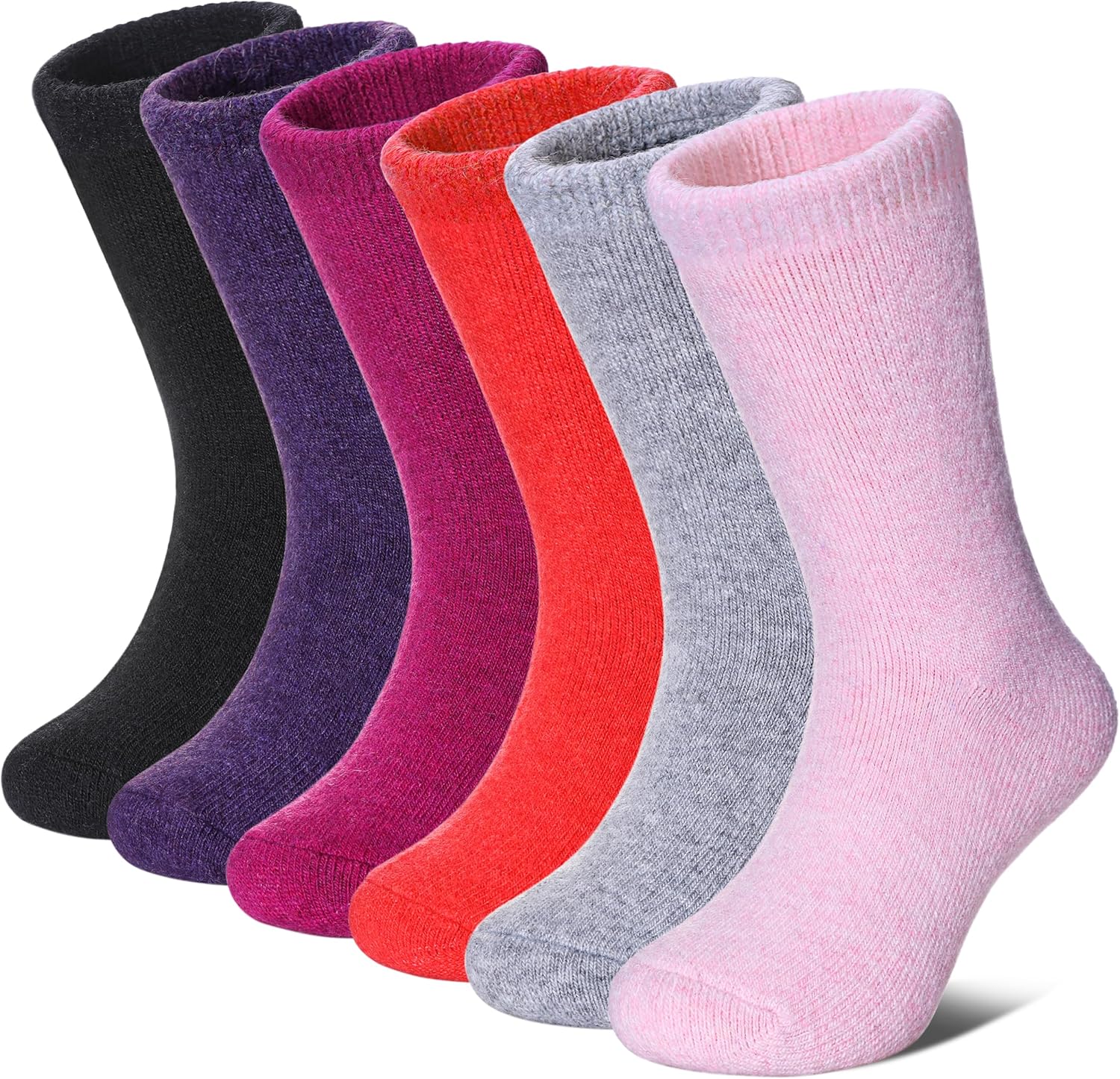 FNOVCO Kids Merino Wool Hiking Socks Toddlers Boys Girls Cozy Thermal Winter Thick Warm Crew Socks 6 Pairs