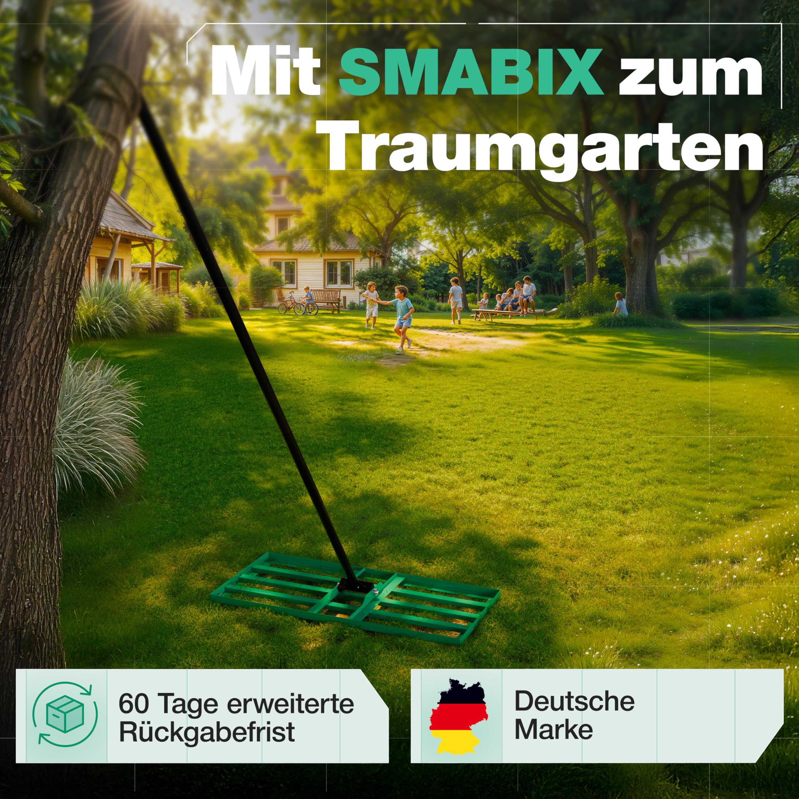 SMABIX® Rasenrakel 75x35cm mit Metallstiel Nivellierrechen Leveling Rake