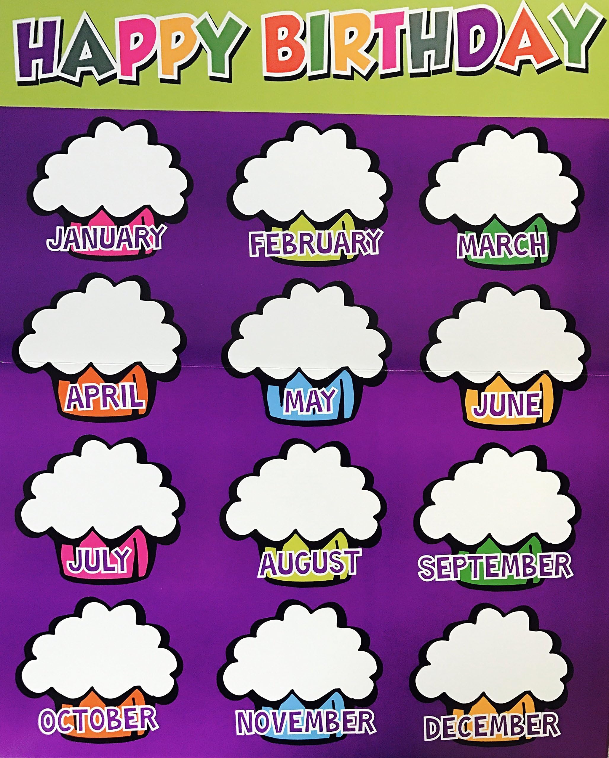 JMD StarPacks Classroom Birthday Calendar Posters 2-Pack - Cute Calendar Reminder with Animal Drawings in The Back for Coloring - Teacher Resources - 17" x 12" Inches