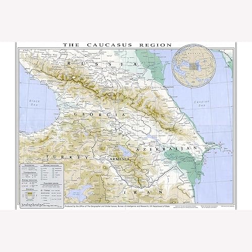 Mapa de la CIA Región del Cáucaso - Georgia, Turquía, Armenia, Azerbaiyán - 1994 - 24 x 36 pulgadas