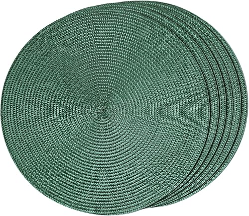 Miniatura 57 de FunWheat Juego de 6 manteles individuales redondos trenzados para mesas de comedor, tejidos, lavables, antideslizantes, para decoración (rojo Rojo