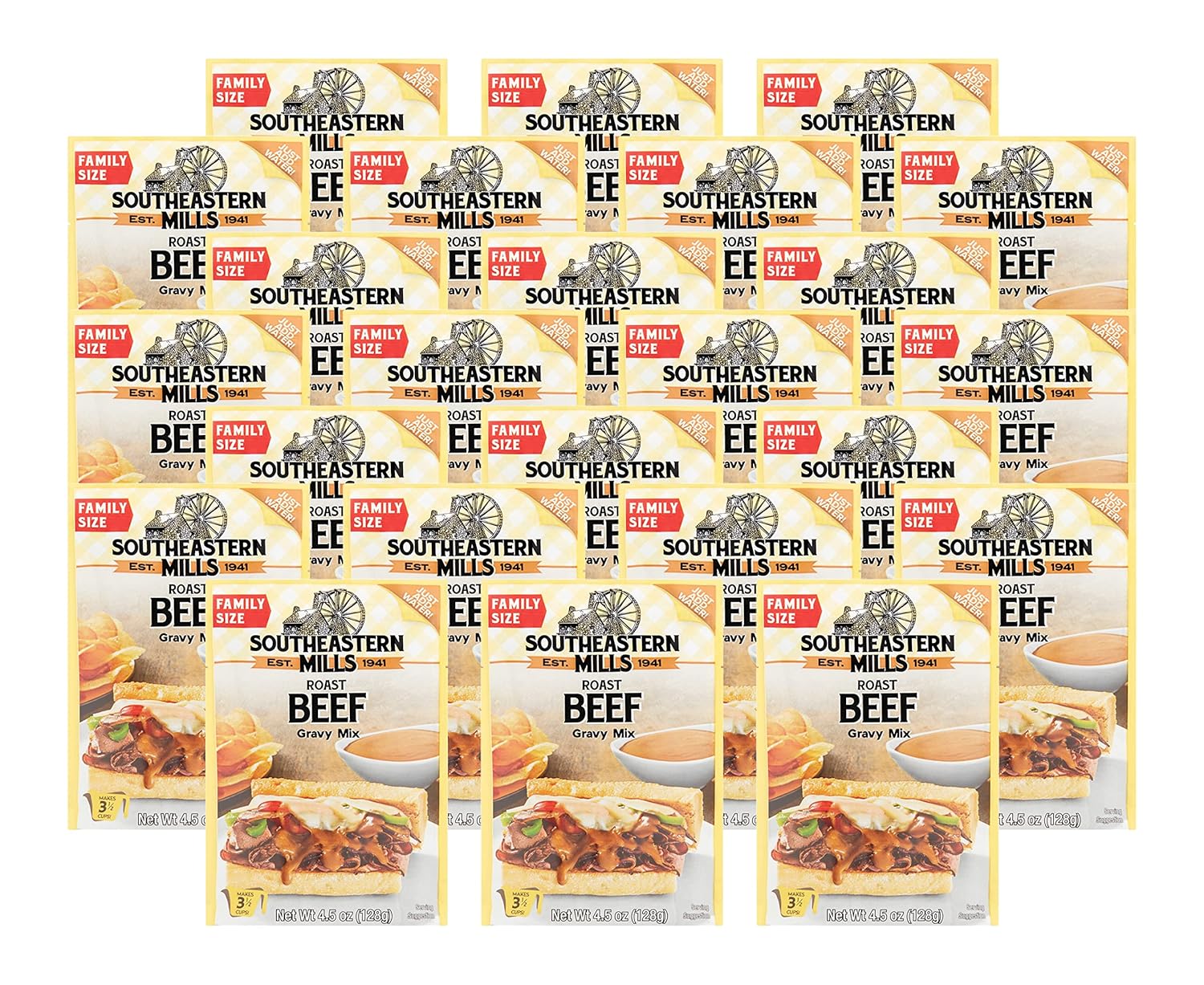 Southeastern Mills Gravy Mix, Roast Beef Gravy Mix, Custom Blend of Spices & Seasonings, Makes 3 ½ Cups of Gravy, Just Add Water, 4.5 OZ Packet (Pack of 24)