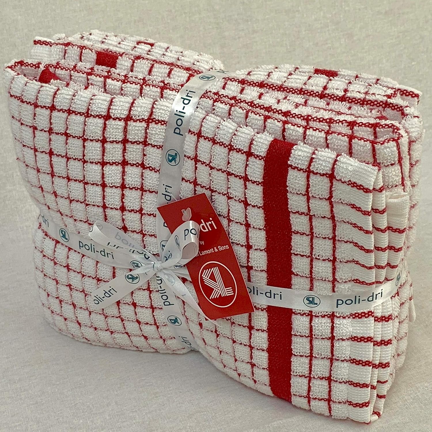 poli-dri New Samuel Lamont Authentic Kitchen Tea Towels (Red, 3 Pack)