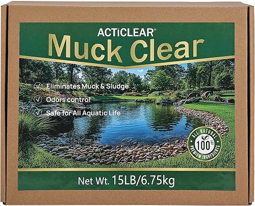 Muck Clear - 15LB Beneficial Bacteria for Ponds & Lake, Boost Enzymes, Sludge Odor Away, Outdoor Fish Pond Water Clarifier, Safe for Aquatic Life, Treats Up to 90,000 Sq Ft