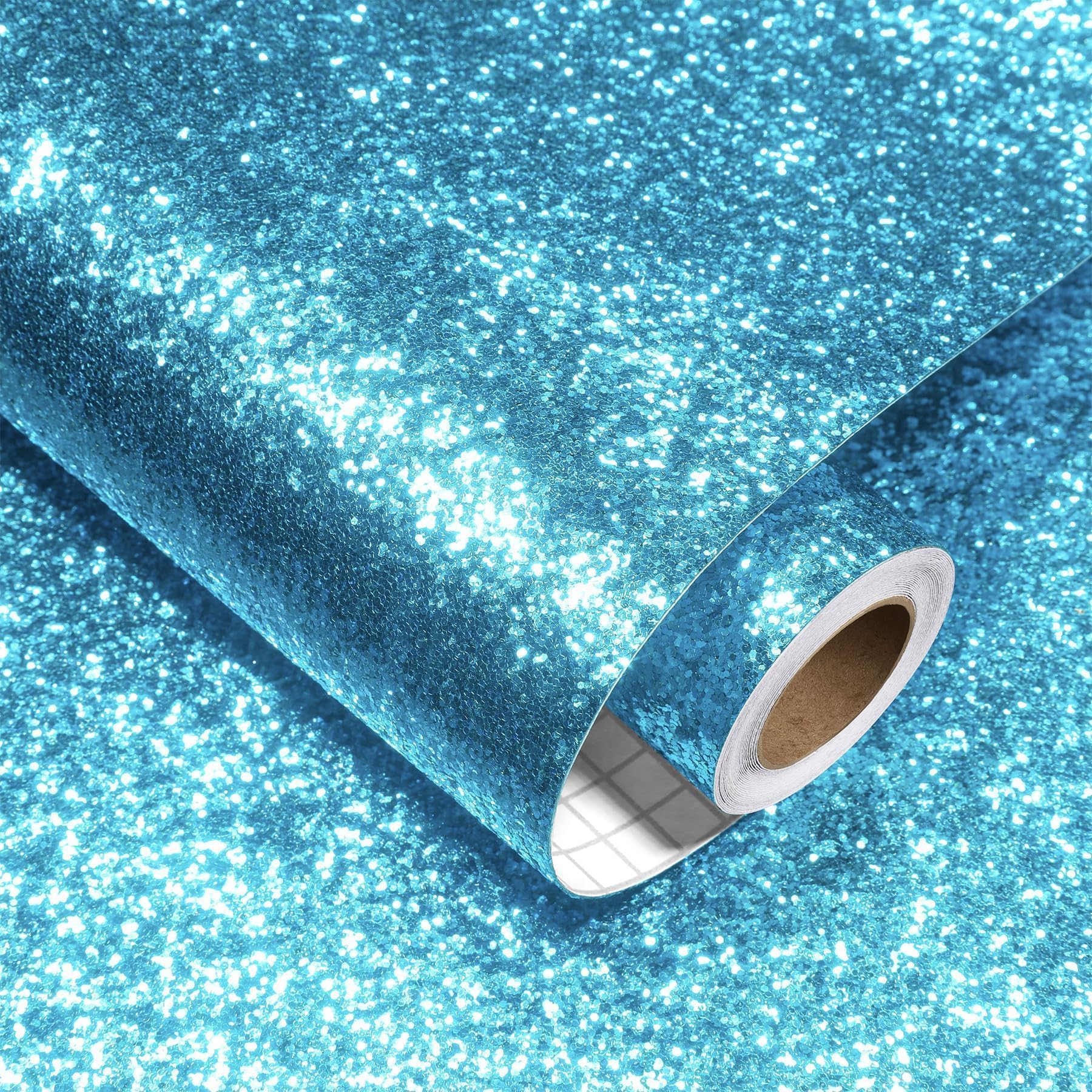 Decotalk Glitter Wallpaper Peel and Stick Sky Blue 40X900cm Self Adhesive Sequins Sparkle Glitter Peel and Stick Glitters Wallpaper Contact Paper for DIY Crafts Ceiling Hallway Living Room Decoration