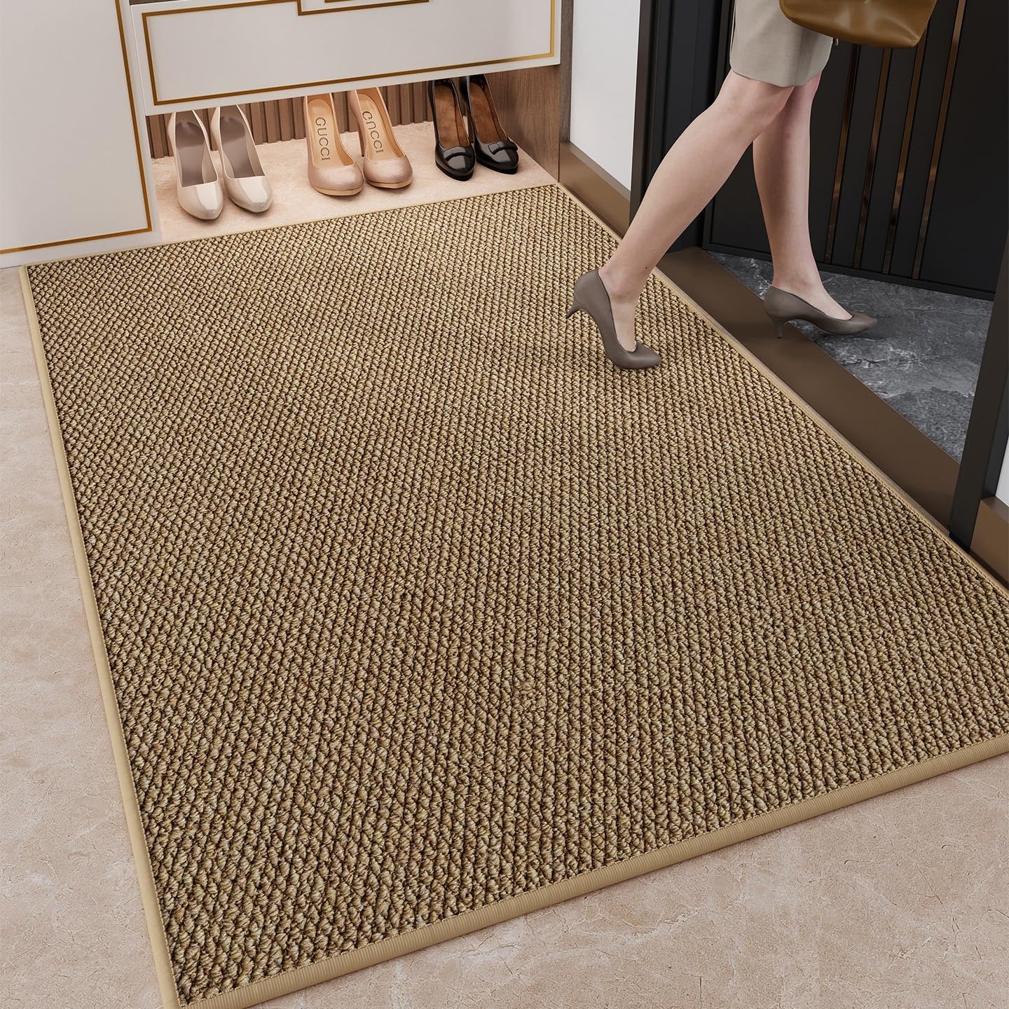 Alfombra de pasillo simil sisal lavable XEYDUK en color marron y tamano 80x100cm